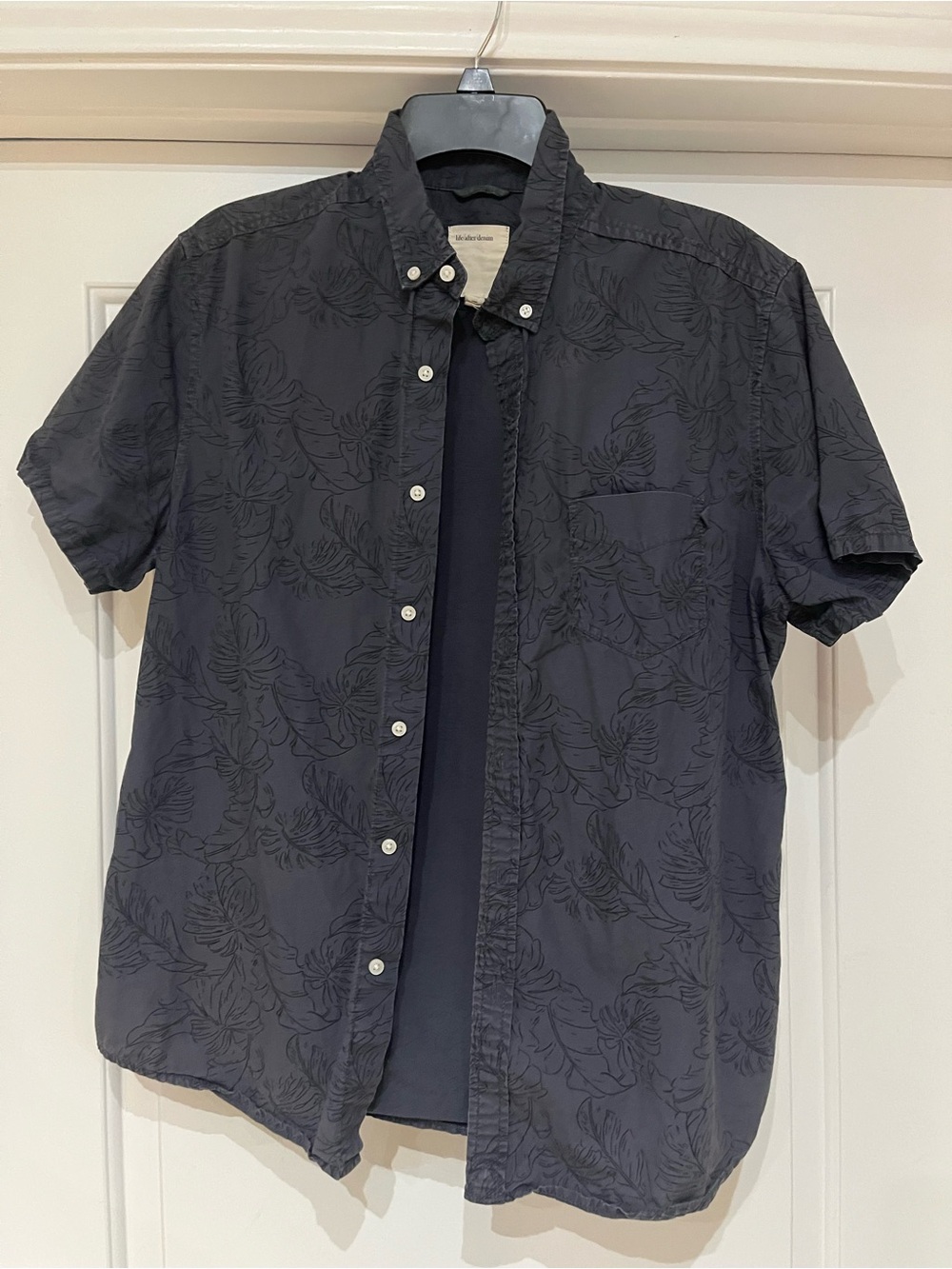 Life After Denim Navy Short-Sleeve Button-Down with Subtle Floral Print